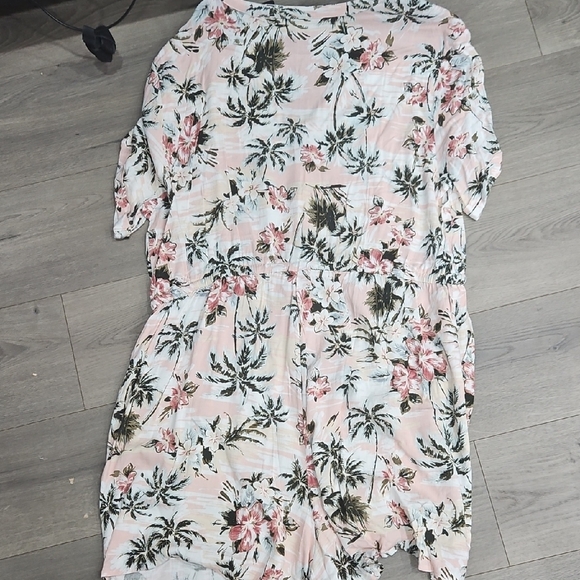 Torrid Floral Palm Print Romper- Pink and Green - Picture 6 of 6